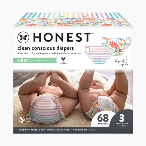 The Honest Company Club Box Diapers - Rainbow Stripes + Flower Power, Size 3, 68 Count