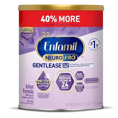 Enfamil NeuroPro Gentlease Baby Formula, Brain Building DHA, HuMO6 Immune Blend, Designed to Reduce Fussiness, Crying, Gas & Spit-up in 24 Hrs, Prebiotics to Promote Softer Stools, Baby Milk, 27.4 Oz