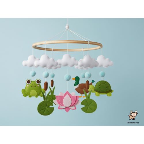Little Pond Pals Felt Baby Mobile | Lakeside Lily Pad & Frog Nursery Decor