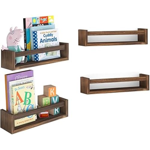 4 Pcs Nursery Book Shelves, 16.5 Inch Floating Bookshelves for Wall, Versatile Wall-Mounted Nursery Bookshelf, Solid Wood Floating Shelves for Books, Toys and Decor Storage