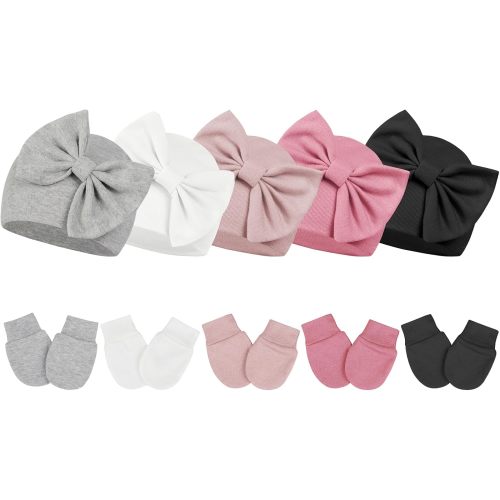 Century Star Newborn Girls Hats Baby Hat and Mitten Set Big Bow Knit Infant Headbands Winter Baby Hat for Girls