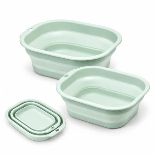 Goderewild Collapsible Wash Basin 2-Pack, Green Dish Basin for Baby Bottles | Collapsible Dish Basin and Tub, Fits Under Sink, 5L and 3L, BPA-Free, Hot Water to 100°C, for Baby Bottles