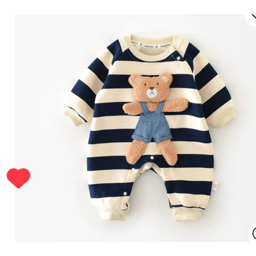 Baby Striped Bear Fleece Lined Romper