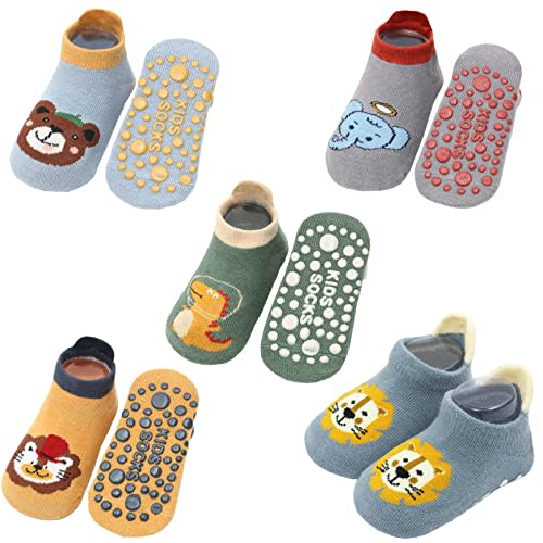 Exegawe Baby Socks with Grippers 5 Pairs Toddler Kids Cartoon Floor Ankle Non Slip Socks