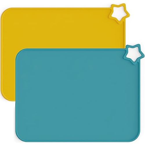 Moonkie Silicone Placemats for Baby & Kid, Stain-Proof Non-Slip Toddler Food Mats Eating Table Mat with 2 Packs
