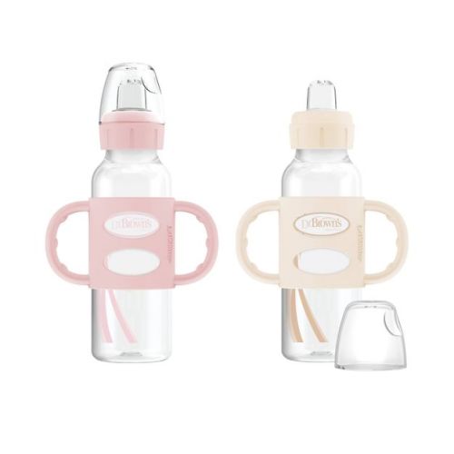 Dr. Brown's 8oz Milestones Narrow Sippy Bottle with Silicone Handles & Soft Spout - 2pk - 6m+ - Light Pink & Ecru