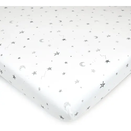 TL Care 100% Cotton 18x36 Bassinet Sheet - Fitted, Gray Stars and Moons