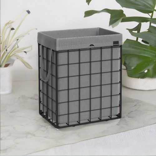Laundry Hamper, 23.8 Gal (90L) Laundry Basket, Collapsible Clothes Hamper, Removable and Washable Liner, Black and Gray