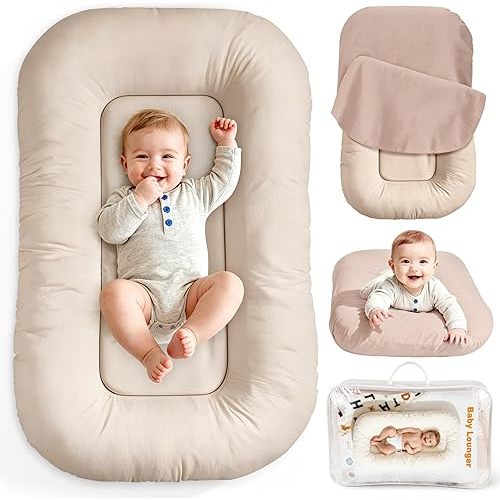 Baby Lounger & Snuggle Nest for Newborn 0-24 Months, Baby Nest Supervised Breathable Cotton for Newborn, Breathable Portable Infant Lounnger for Travel and Home, Brown (Lounger Cover Included)