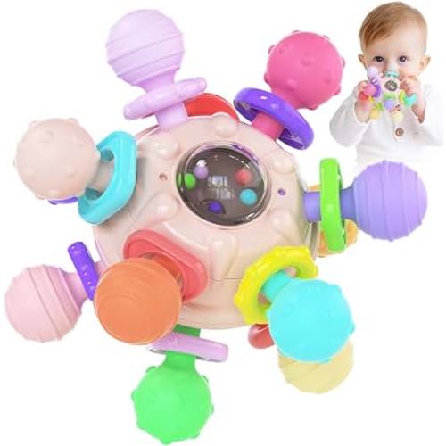 Amazon.com: Cerberus Silicone Baby Teether, Montessori Sensory Toys, 0-12 Months, Pink & Multicolor, Teething Toys for Babies