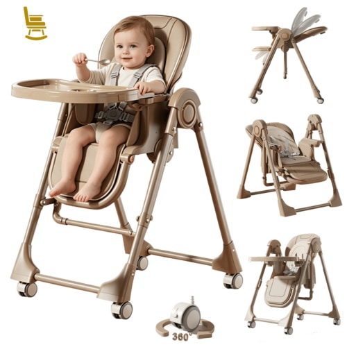 EaseBaby 2-in-1 Baby High Chair,Toddler Eating Chair & Swing Combo,Portable Feeding Chair with Adjustable Dining Tray for Infant,Unisex,Khaki