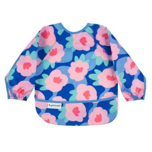 Tiny Twinkle Mess-Proof/Waterproof Long-Sleeve Baby Bib, Machine Washable Smock for Eating (Floral Blue, Small 6-24 Months)