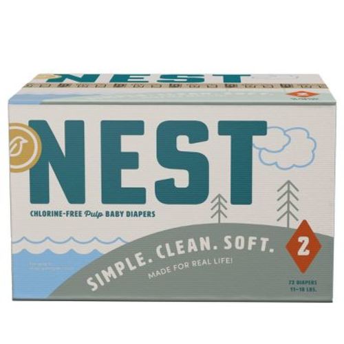 Nest Chlorine-Free Baby Diapers - Fragrance Free, Gentle for Sensitive Skin - Size 2 (72ct): Latex-Free, Odor Control, Leak Guards, SnugFit Waistband