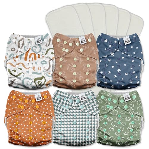 Mama Koala 3.0 Cloth Diapers for Babies with AWJ Lining, 6 Pack with 6 5-Layer Natural Cloth Diaper Inserts - Reusable and Washable Pocket Diapers(A-Full of Hope)