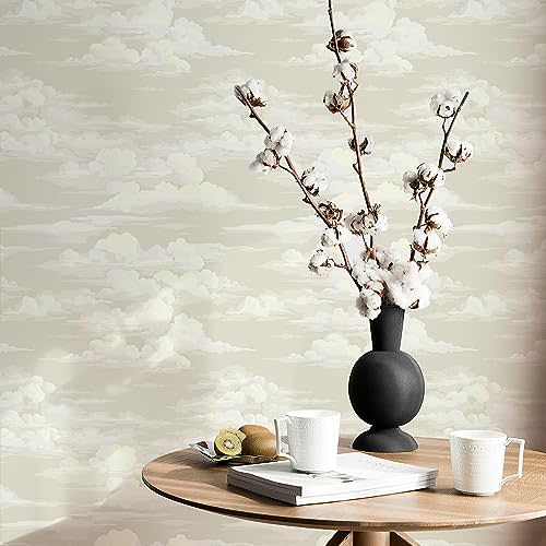 JiffDiff Peel and Stick Wallpaper White Cloud Wallpaper for Bedroom Mural Wallpaper 17.3" x 236" Stick on Wallpaper Neutral Self Adhersive Removable Modern Wallpaper