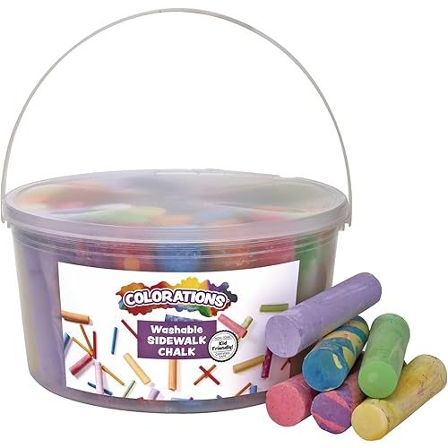 Colorations Sidewalk Chalk – 50pc 4” x 1” Washable, Bright Colored Chalk Set – Fun Kid Art Colors & Patterns – Draw on Classroom Chalkboard or Outdoor Playground – Jumbo Bulk