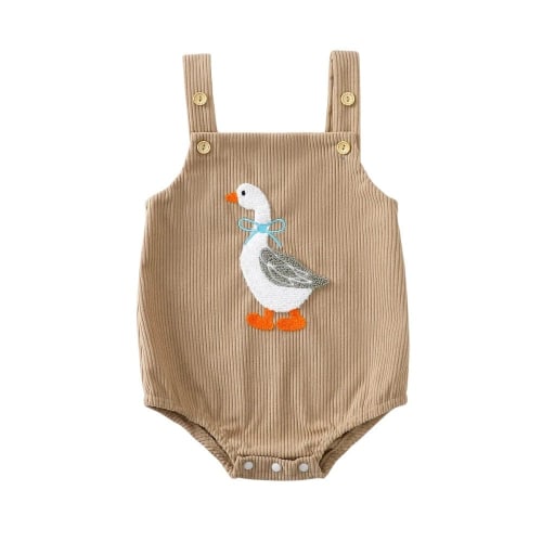 Velvet Duck Embroidered Baby Romper – Soft Cotton Triangle Onesie (0-18M)