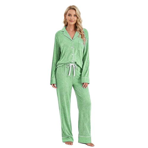 Neweven Long Sleeve Pajama Set for Women - Soft Warm Button Down 2 Piece Lounge Sleepwear(Lake Green,M)