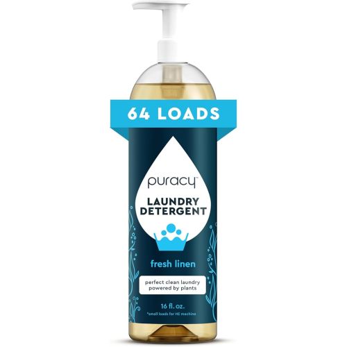 Puracy Laundry Detergent - Enzyme-Powered Liquid Laundry Detergent Concentrate, Natural Laundry Detergent Seen on TikTok, Non-Toxic (Fresh Linen, 16 fl oz, 64 Loads)