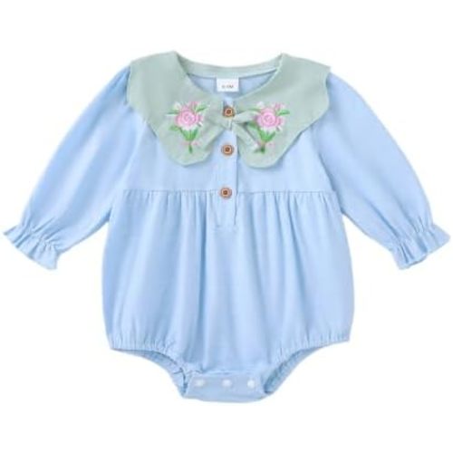 Newborn Baby Girl Romper, Christmas Outfit with Embroidery & Bow