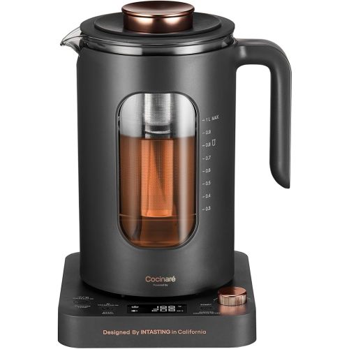 Electric Tea Kettle, INTASTING Glass Electric Kettle with tea Infuser and Precise knob temperature control, 1200W Fast Heating, BPA-Free, Easy to Clean, 1 Liter (Dark Gray)