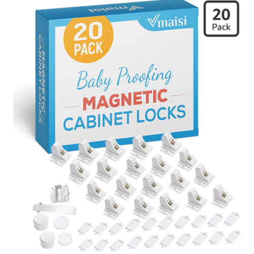 20 Pack Magnetic Cabinet Locks Baby Proofing - Vmaisi Children Proof Cupboard Drawers Latches - Adhesive Easy Installation