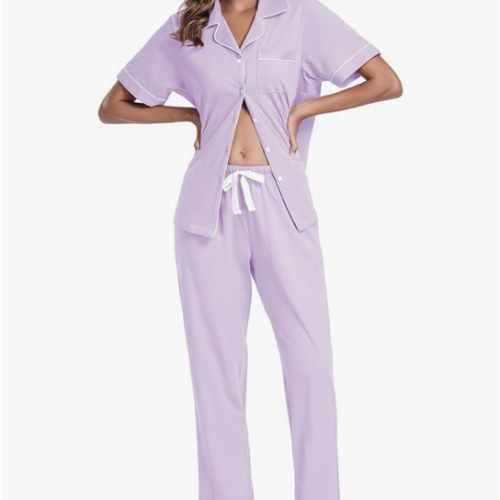 COLORFULLEAF Women's 100% Cotton Pajamas Set Button Down Sleepwear Short Sleeve Shirt and Long Pants Soft Ladies Lounge Sets