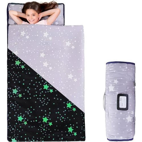 MORAIS Toddler Nap Mat with Pillow and Blanket, 52" x 20" Lightweight and Soft Nap Mat for Preschool, Daycare, Travel Sleeping Bags