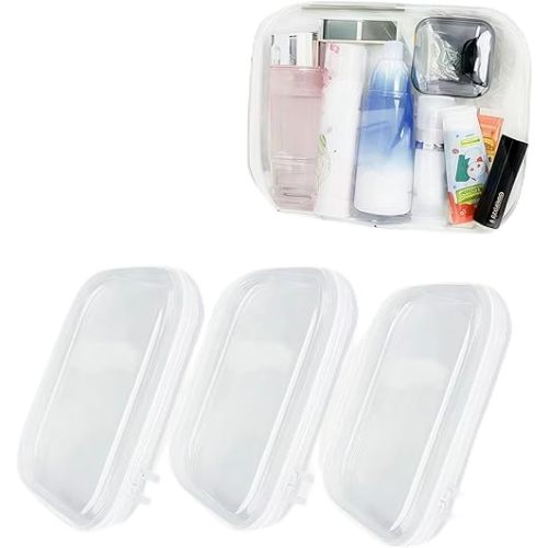 3 Pcs Zippered Transparent Cases,Clear Hard Pouch,Portable Double Zipper Hard Bag,Waterproof Clear Hard Shell Zipper Case for Cosmetic Storage, Snacks, Pencil Case (Medium*3)