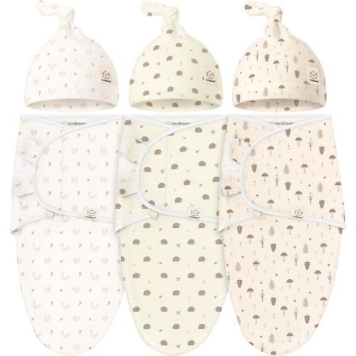 KeaBabies 3-Pack Organic Swaddle Sleep Sacks Baby with Newborn Beanies, Premies Swaddles Wrap 0-3 Months, Ergonomic Wearable Blanket (Nibbles/Bruce)