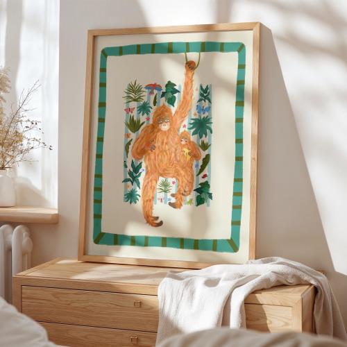 Ollie Orangutan Print: KateFoxDesign Nursery Art, Jungle Animal