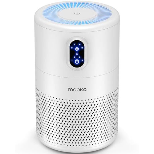 MOOKA Air Purifiers for Home Large Room up to 1076ft², H13 True HEPA Air Filter Cleaner, Odor Eliminator, Remove Smoke Dust Pollen Pet Dander, Night Light, B-D02L White