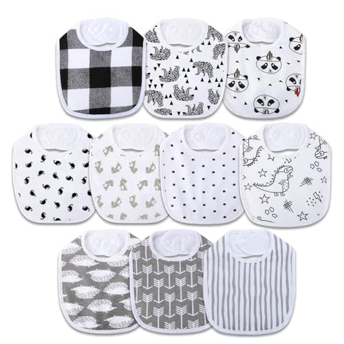 Hakochia Waterproof Baby Bibs Organic Cotton Super Soft and Absorbent With Adjustable Snap for Baby Boys and Girls