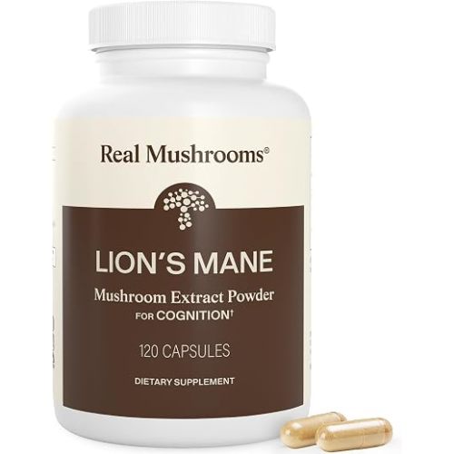 Real Mushrooms Lion's Mane Capsules, Brain, Focus and Cognition, 120ct