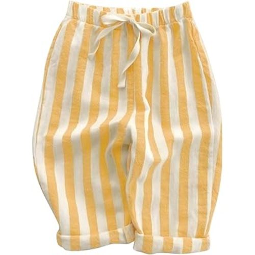 Boys' Cotton Linen Harem Bloomers Pants for Baby Toddler Striped Bloomer Elastic Basic Harem Pants Joggers