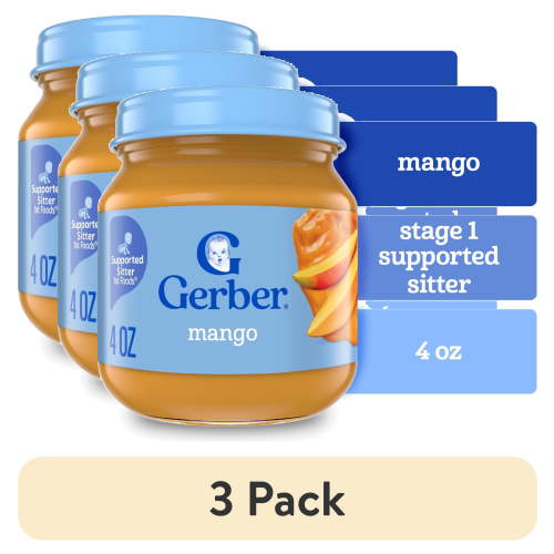 (3 pack) Gerber 1st Foods Natural for Baby Baby Food, Mango, 4 oz Jar