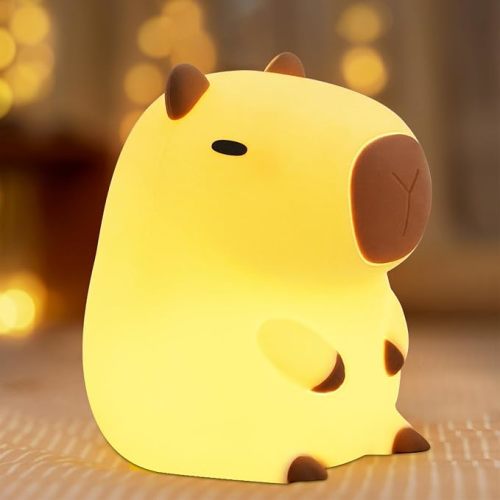 FULLOSUN Capybara Night Light, Cute Animal Soft Silicone LED Touch Lamp with Dimmable and Timer, Portable Rechargeable Toddler Bedroom Bedside Table Decor, Birthday Gifts for Kid Baby Boy Girl