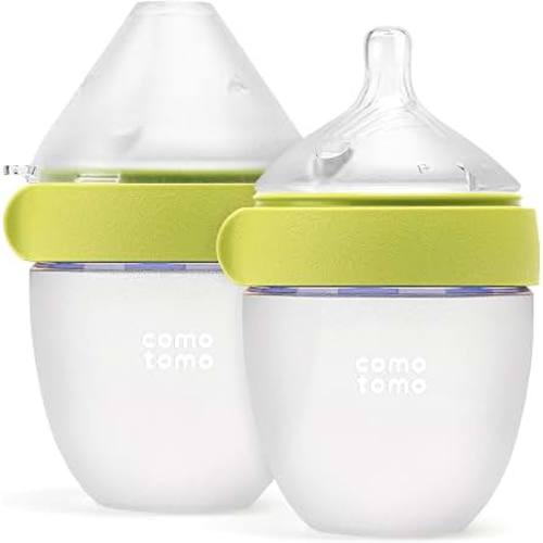 Amazon.com: Comotomo Silicone Baby Bottle Gen 2, 5 oz Newborn Slow Flow, Green, 2 Pack | True Slow Flow Nipple for 0 to 3 Months, Dual Anti-Colic Vents, Soft Wide-Neck Silicone for Breast to Bottle Transition
