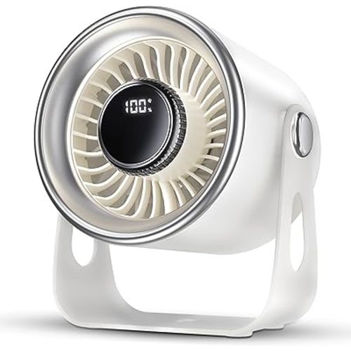 Quiet Small Desk Fan with 100 Speeds Knob switch, Digital Display Portable Rechargeable Fan for Office, Bedroom, Kitchen, Home, Outdoor, 135° Tilt Small Travel Camping Table Fan, White