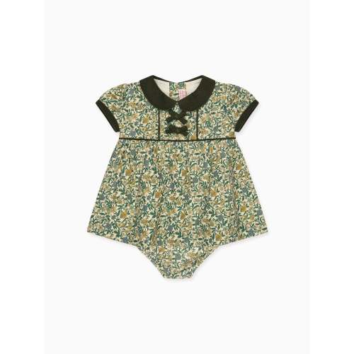 Bottle Green Floral Portia Baby Girl Set | La Coqueta Kids UK (6 Months)