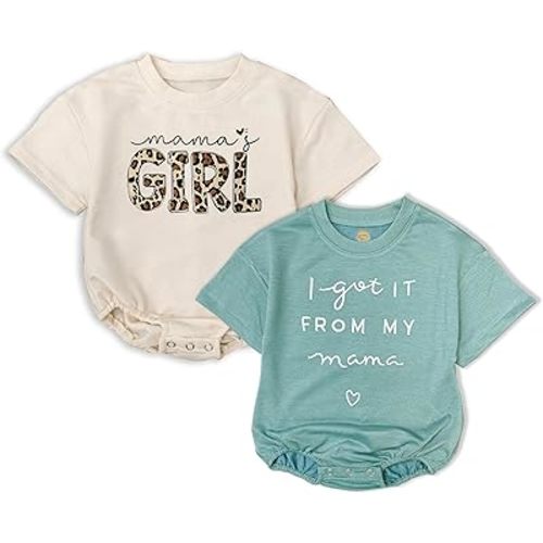 2Pcs Baby Girl Summer Rompers, Mama's Girl & I Got It From My Mama, Cute Soft Cotton Short Sleeve Bodysuits