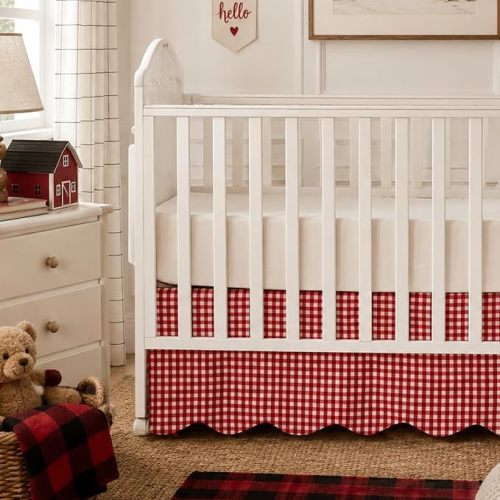 Brandream Scallop Edge Cotton Crib Skirt, Baby Boy Girl Toddler Bedskirt
