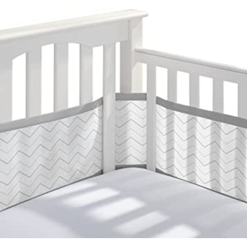 BreathableBaby Breathable Mesh Liner for Full-Size Cribs, Classic 3mm Mesh, Gray Chevron (Size 4FS Covers 3 or 4 Sides)