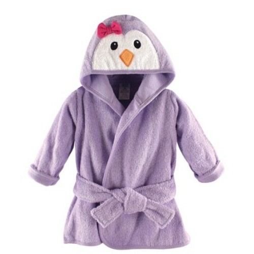 Luvable Friends Baby Girl Cotton Animal Face Bathrobe, Girl Penguin, One Size