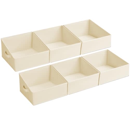 DIMJ Closet Storage Bins - Fabric Storage Baskets for Shelves, Collapsible Clothes Organizer with Handles for Purse, Toys, Books, Towel, Clothes, 6 Pack, Beige