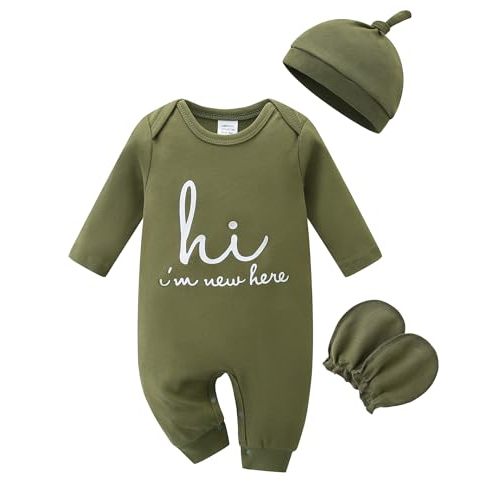 Babymine Newborn Unisex Baby Clothes 100% Cotton Outfit with Mittens & Hat | Soft New Born Hospital Outfit,Coming Home Outfit,Newborn Photography Outfits,Unisex Infant Newborn Essentials Clothes Gift