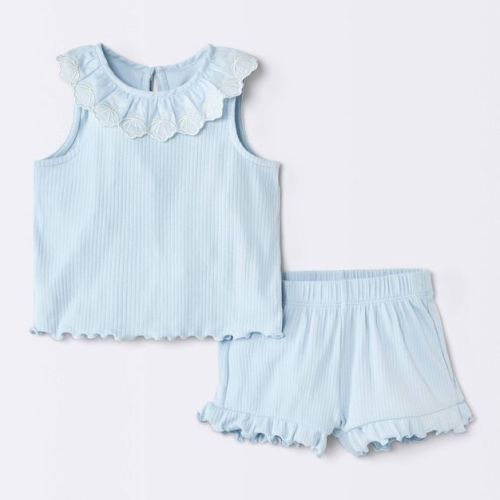 Baby Girls' 2pc Scallop Trim Tank Top and Shorts Set - Cloud Island™ Blue 3-6M