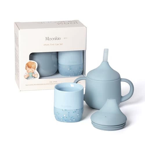 Moonkie Baby Training Cup & Sippy Cup Set | 4 Months+ | Baby-Led Weaning Essential | Gift for Infants (Ether Cup Set, 2 Pack)