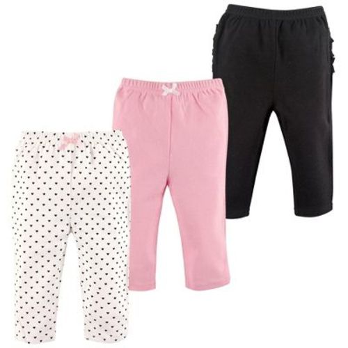 Hudson Baby Basics Infant Baby Everyday Cotton Pants 3-Pack, Sweet Hearts, 6-9 Months