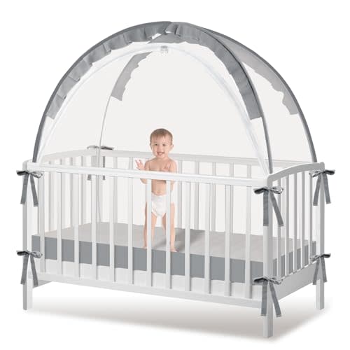 Crib Tent to Keep Baby from Climbing Out - Mesh Crib Climbing Prevention, Pop Up Baby Crib Tent, Two-Way Self-Locking Metal Zipper (Grey, Large)